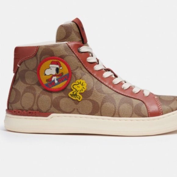 Coach X Peanuts Clip High Top Sneaker In Signature NWT - Picture 2 of 5